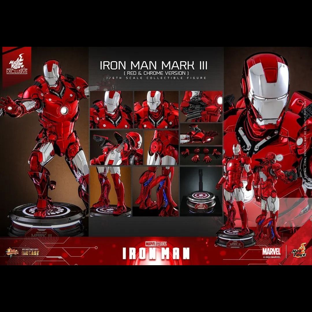 [IN STOCK in HK] MMS744D64 Iron Man 1:6 Diecast Iron Man Mark III (Red & Chrome Version) Collectible Figure